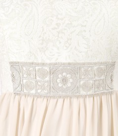 Dress with corsage made of brocade with cotton and golden thread