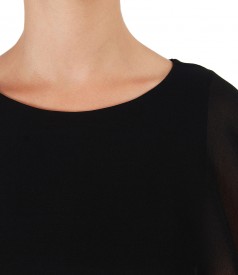 Elegant blouse with veil cape and button on the back