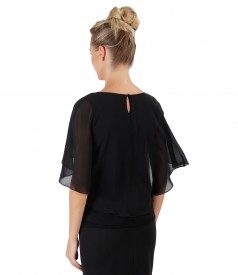 Elegant blouse with veil cape and button on the back