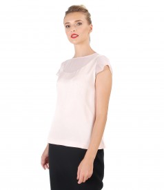 Viscose blouse with veil trim