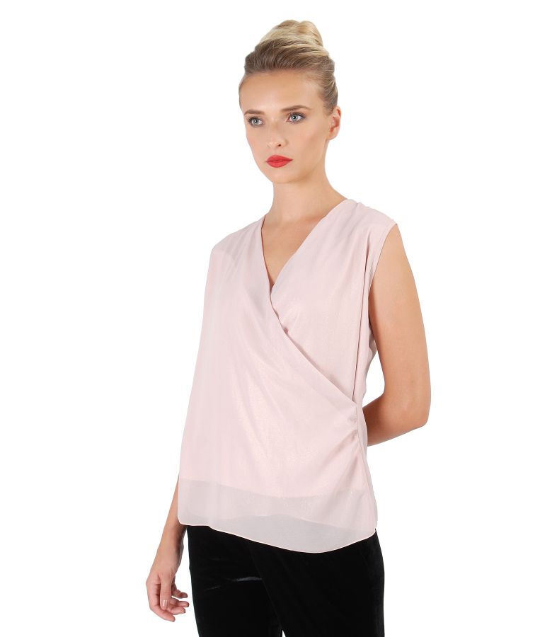Elegant veil blouse with pearly effect nude pink - YOKKO