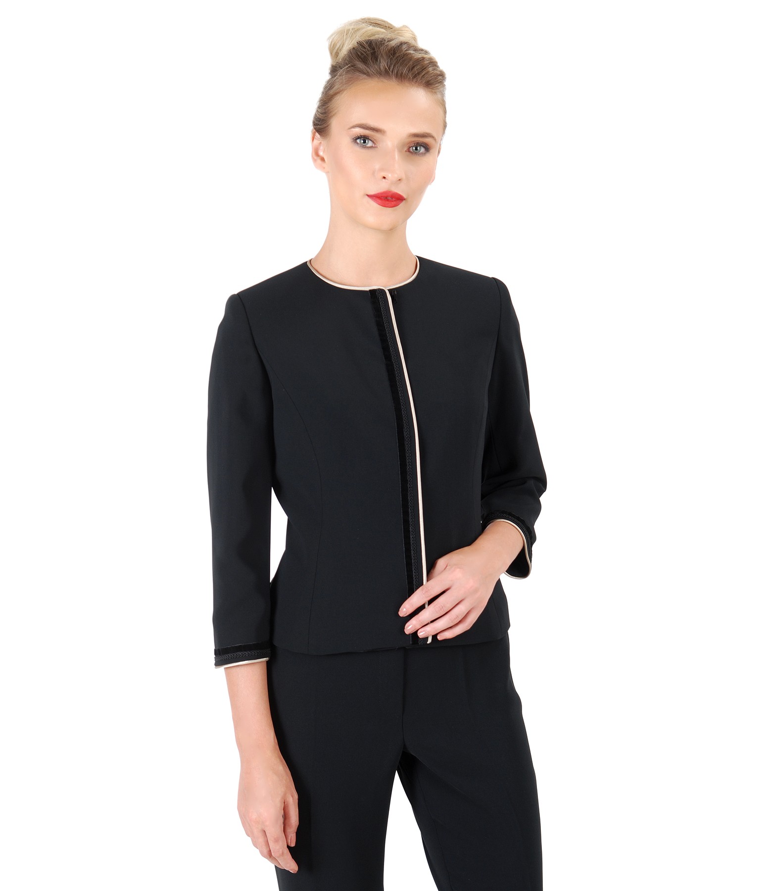 Office jacket with trim embellished with crystals black - YOKKO