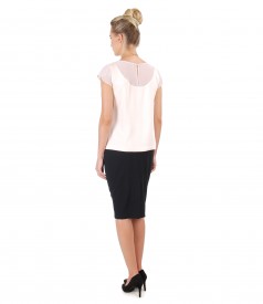Elegant outfit with tapered skirt and viscose blouse