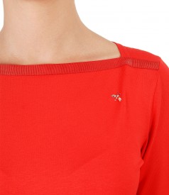 Elastic jersey blouse embellished with crystals trim