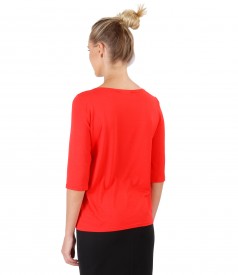 Elastic jersey blouse embellished with crystals trim