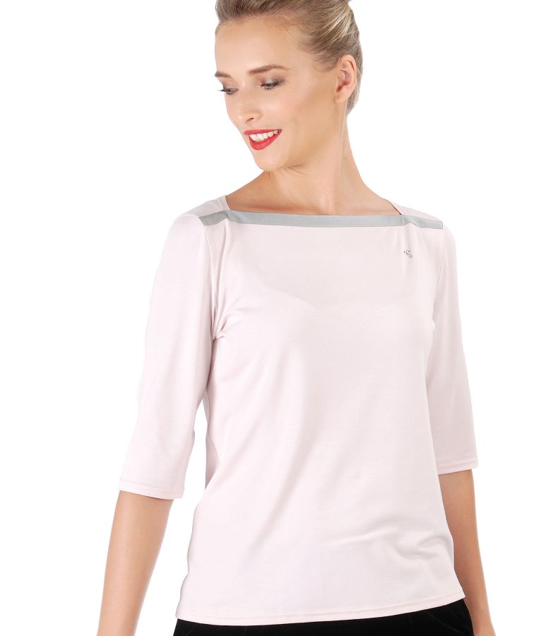 Elastic jersey blouse embellished with crystals trim