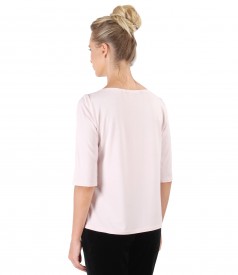 Elastic jersey blouse embellished with crystals trim