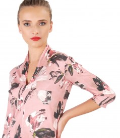 Printed jersey blouse with deep decolletage