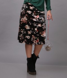 Flaring velvet skirt with floral print