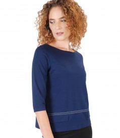 Elastic jersey blouse with 3/4 sleeves