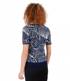 Elastic jersey blouse with embossed print