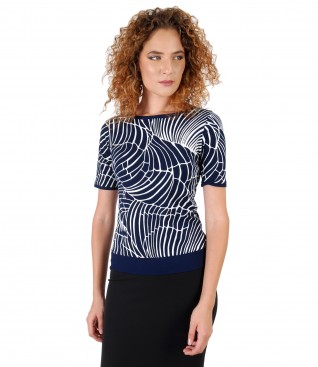 Elastic jersey blouse with embossed print