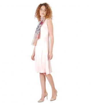 Elegant dress with viscose scarf with floral print