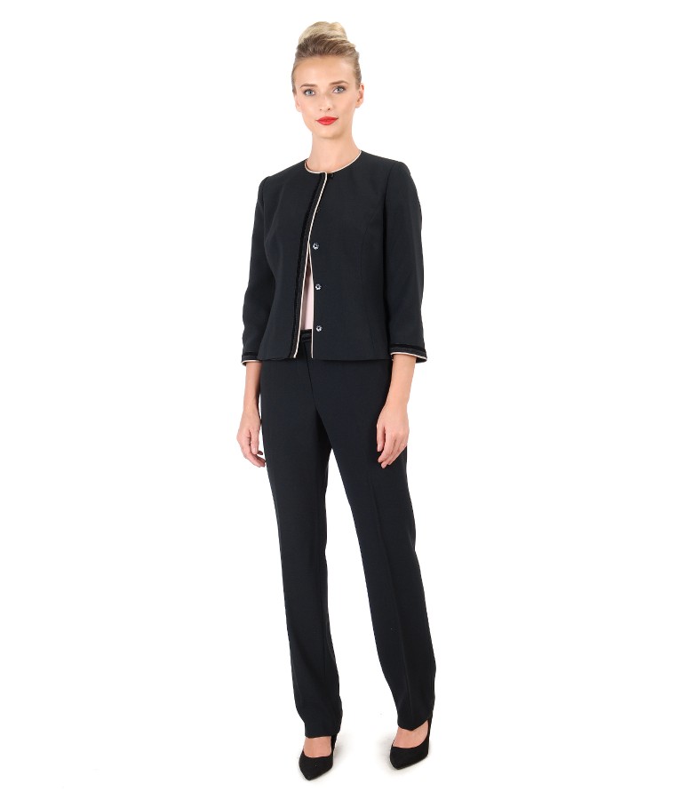 Office women suit with jacket with trim and pants with stripe - YOKKO