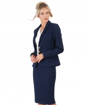 Office women suit with jacket and textured fabric skirt