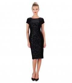 Midi dress made of elastic velvet with sequins