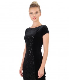 Midi dress made of elastic velvet with sequins