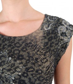 Elastic brocade dress with gold metallic thread