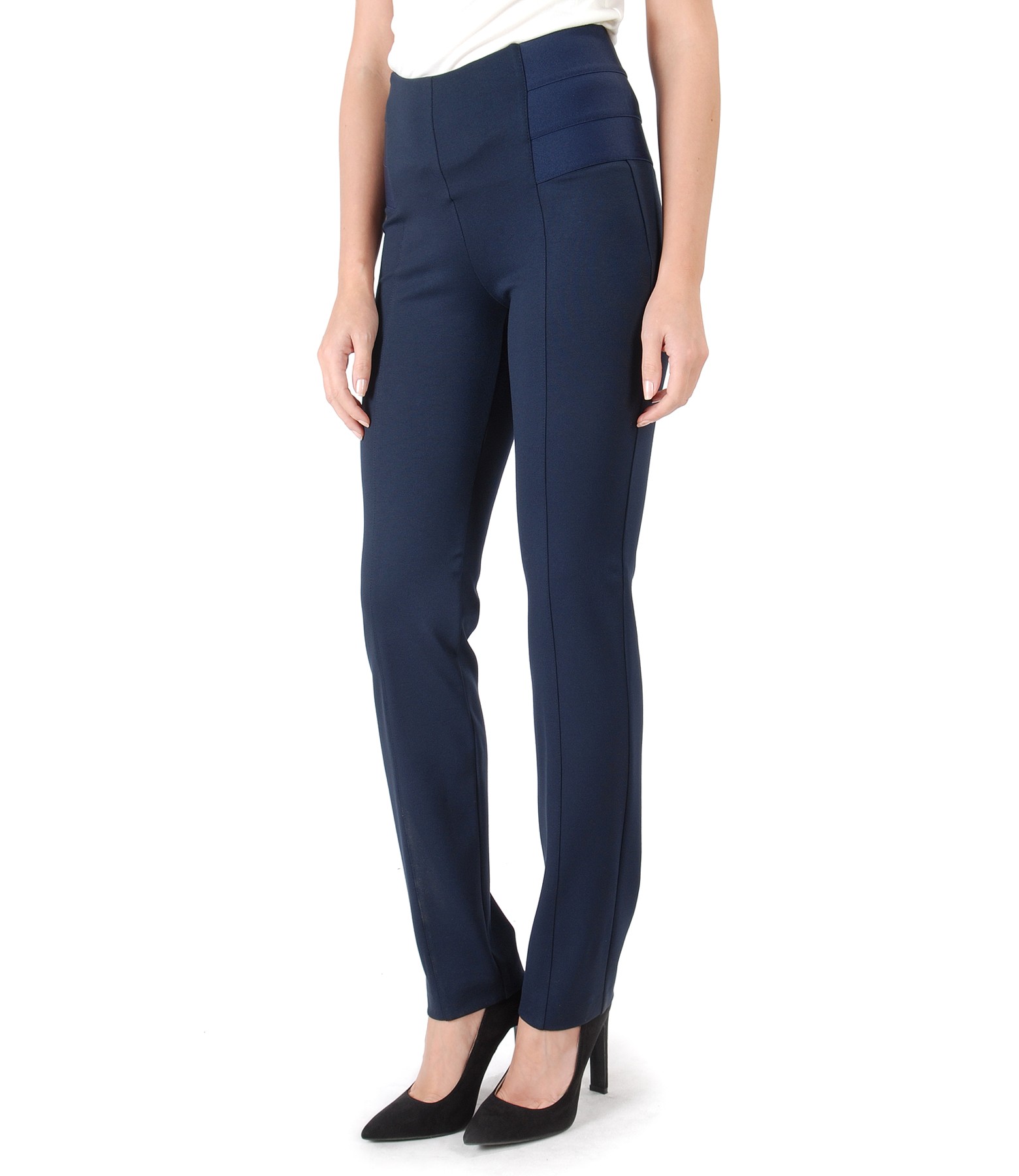 Ankle pants with elastic at the top navy blue - YOKKO
