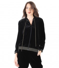 Hanorac din catifea elastica neagra