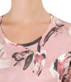 Elastic jersey blouse with floral print