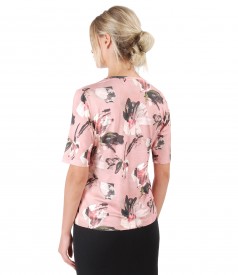 Elastic jersey blouse with floral print