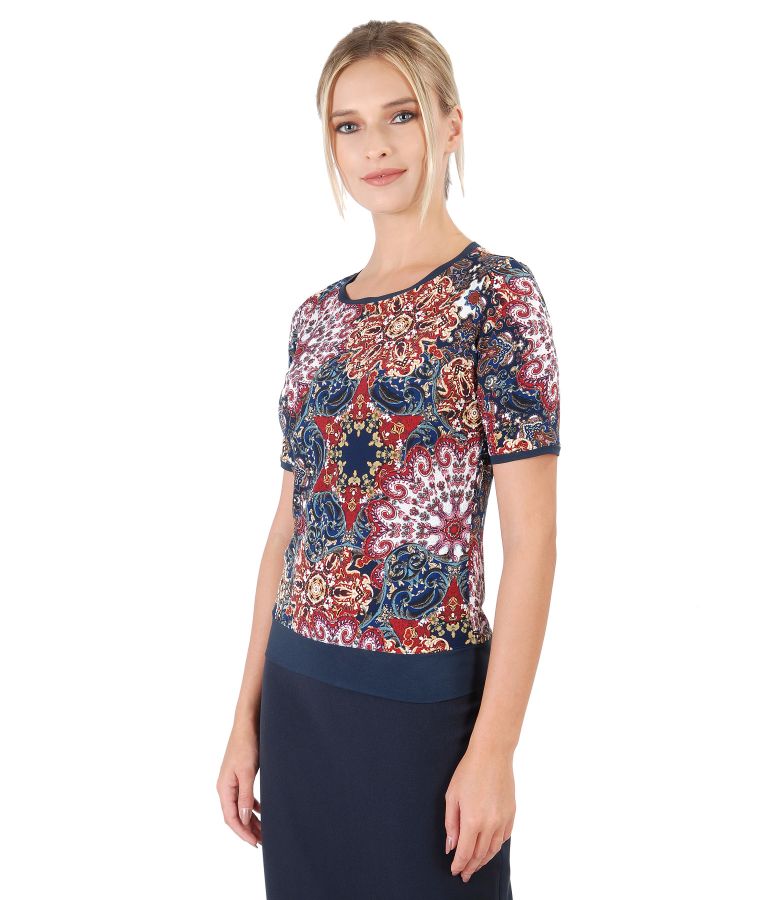 Elastic jersey blouse with embossed print