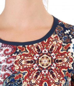 Elastic jersey blouse with embossed print