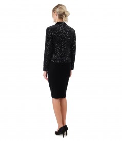 Evening outfit with dress and velvet jacket with sequins