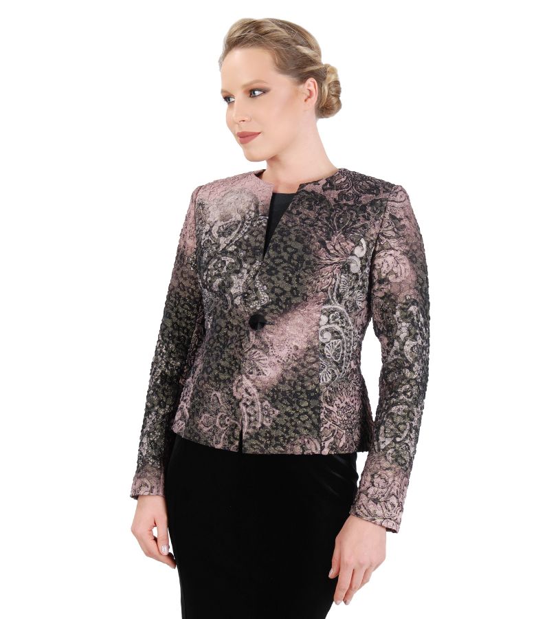 Elegant jacket made of elastic brocade with gold metallic thread and buttton