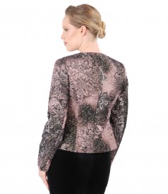 Elegant jacket made of elastic brocade with gold metallic thread and buttton