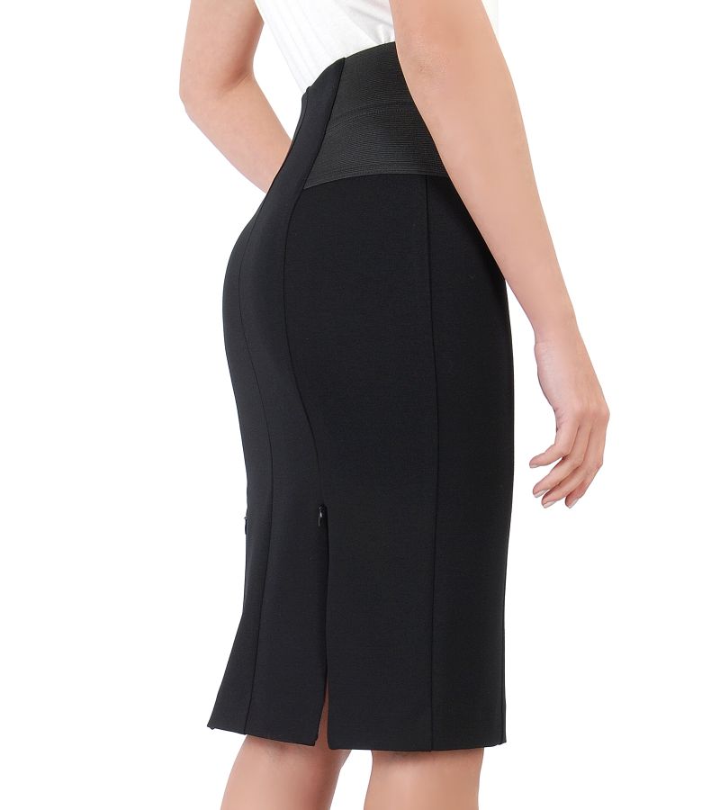 Tapered skirt made of elastic jersey with elastic trim black - YOKKO