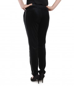 Elastic velvet pants with side pockets