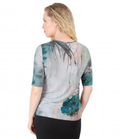 Elastic jersey blouse with floral print