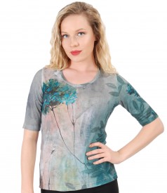 Elastic jersey blouse with floral print