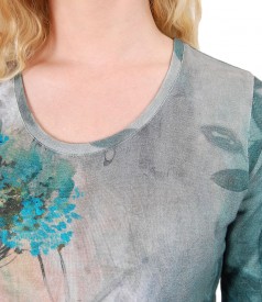 Elastic jersey blouse with floral print