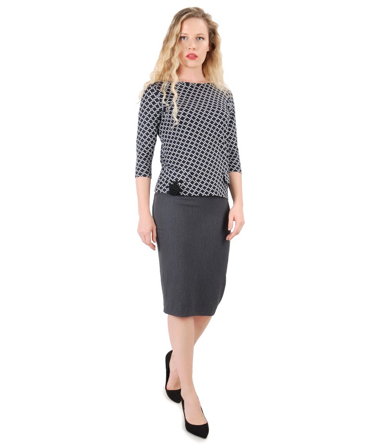 Jersey blouse with stripes print and tapered skirt