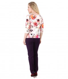 Jersey blouse with floral print and ankle pants