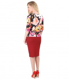 Jersey blouse with floral print and tapered skirt