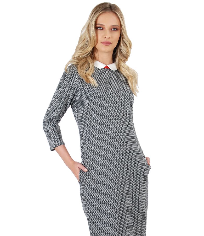 Elastic jersey dress with collar and pockets