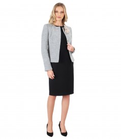 Elegant outfit with elastic jersey dress and jacket made of wool and alpaca loops