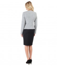 Elegant outfit with elastic jersey dress and jacket made of wool and alpaca loops