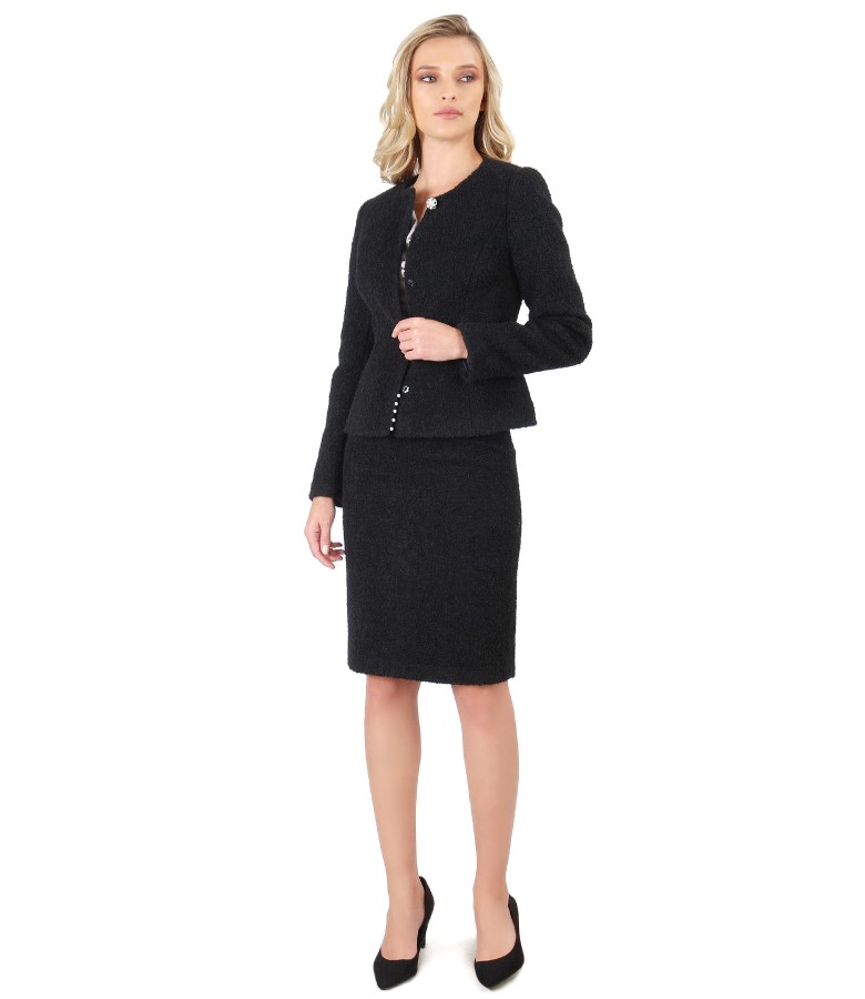 Office women suit with jacket and skirt made of alpaca and wool loops