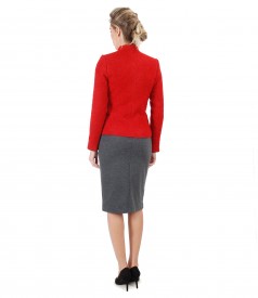 Office suit with elastic jersey dress and jacket made of loops