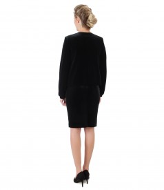 Dress and jacket made of black elastic velvet