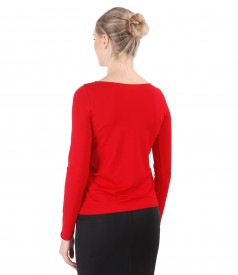 Blouse with long sleeve and rips band on decolletage