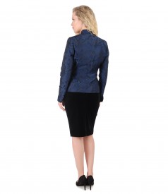 Elastic velvet skirt with brocade jacket with floral motifs