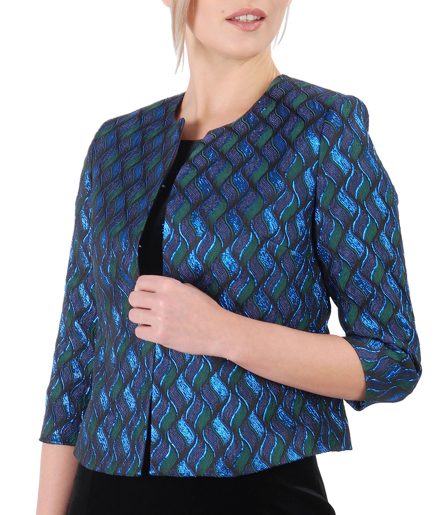 Elegant jacket made of brocade with effect thread blue YOKKO