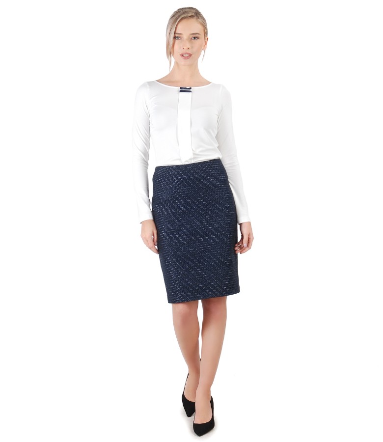 Blouse with long sleeves and tapered skirt made of loops with effect thread