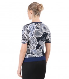 Elastic jersey blouse with embossed print